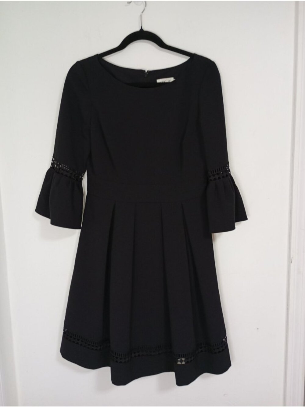Eliza J Black Bell Sleeve Fit & Flare Dress With Lace Detail Size 6 - Picture 2 of 12